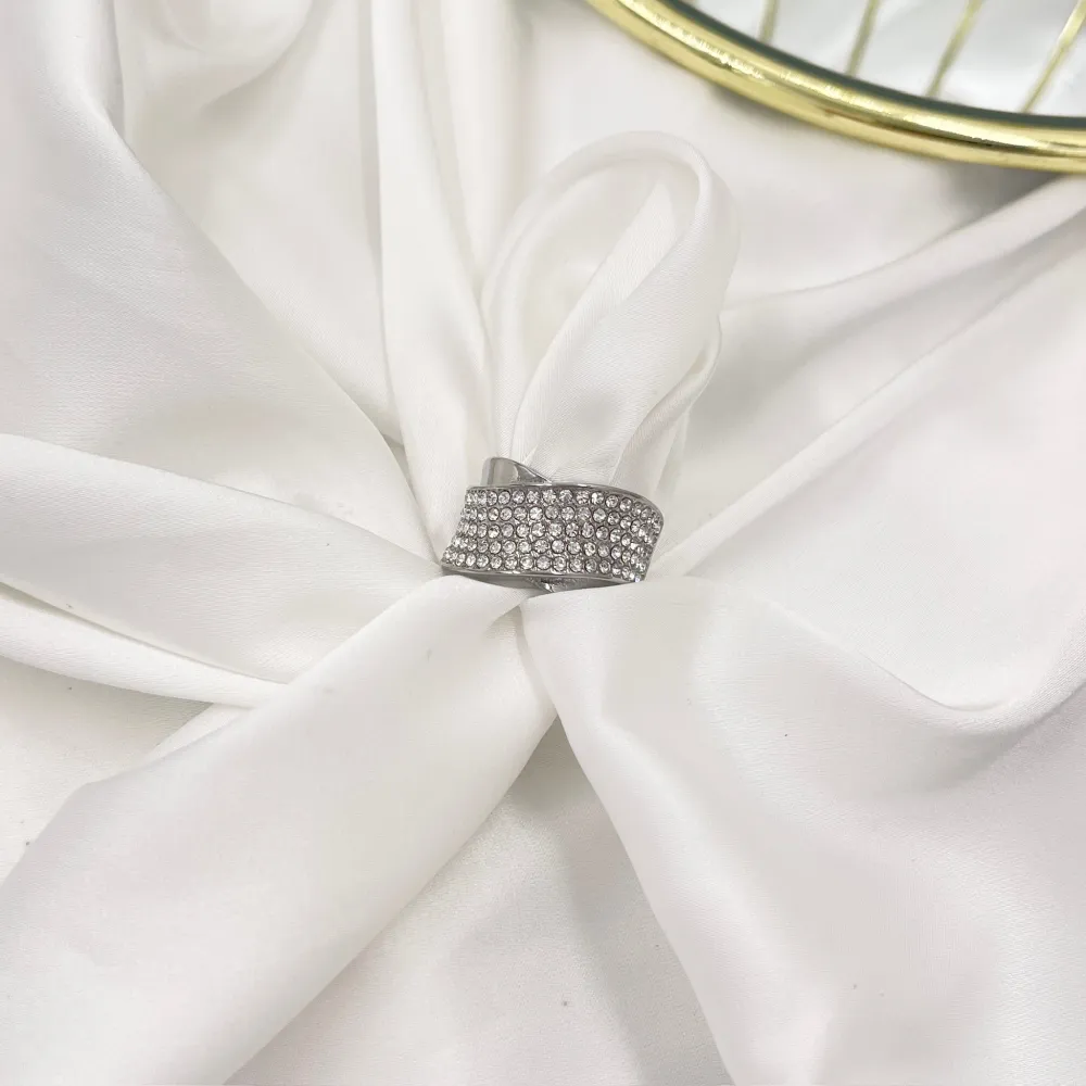 Onda con Strass-Anello in Acciaio con Misura - AAM-103-AA2011R