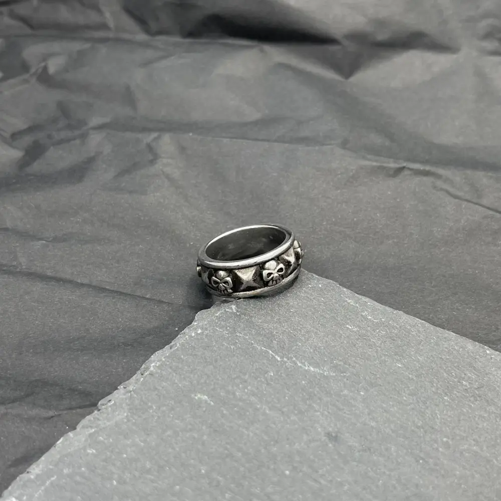 Fede con Teschio-Anello in Acciaio con Misure - AAM-518-06