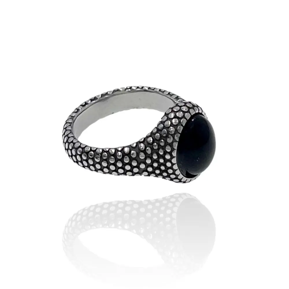 Pietra Nera-Anello in Acciaio con Misure - AAM-518-230