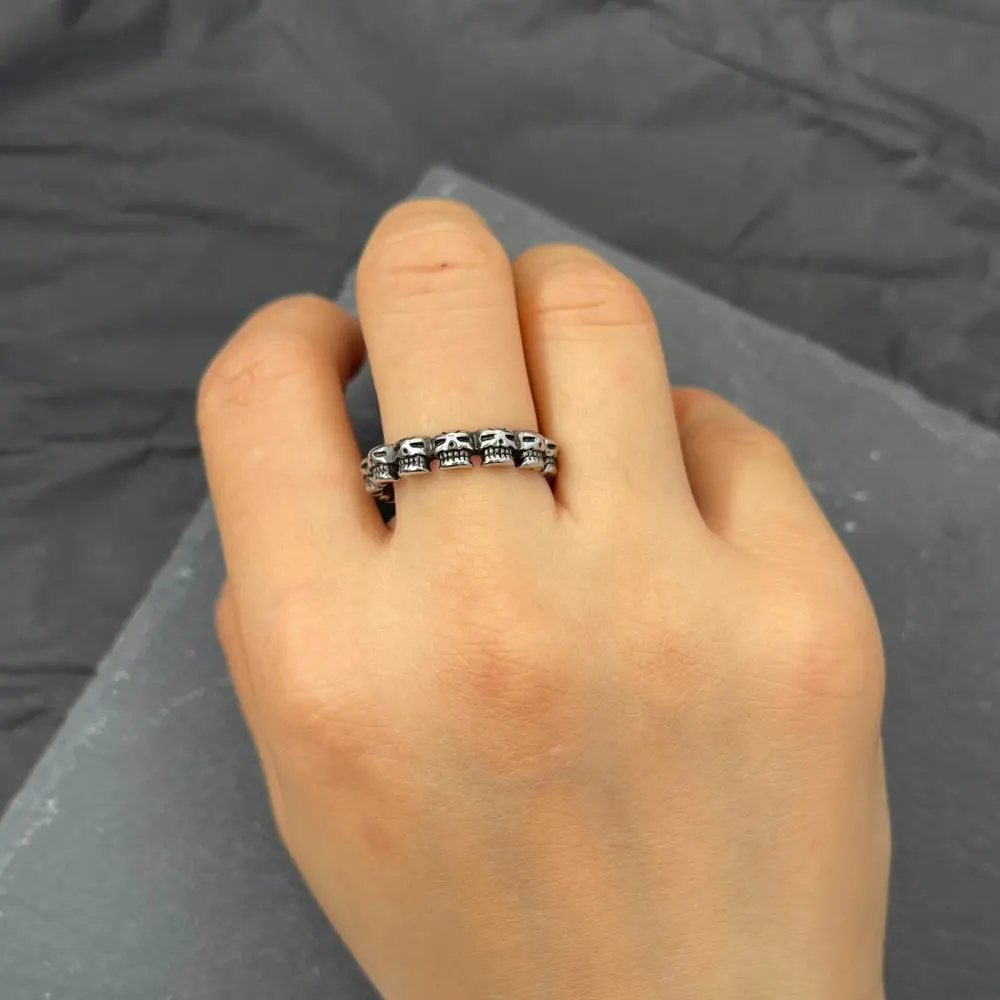 Fede con Teschio-Anello in Acciaio con Misure - AAM-518-235