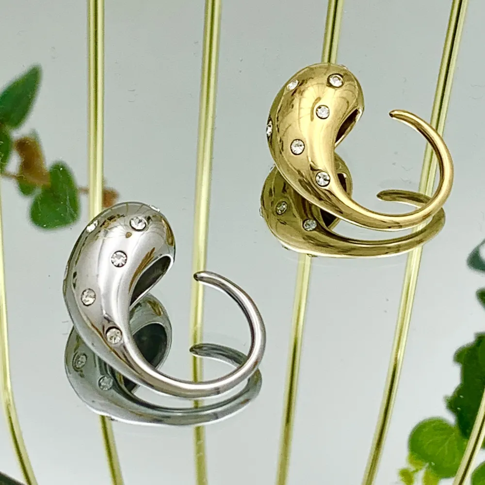 Goccia con Punti Luci-Anello Regolabile in Acciaio - AAR-103-AA3314R