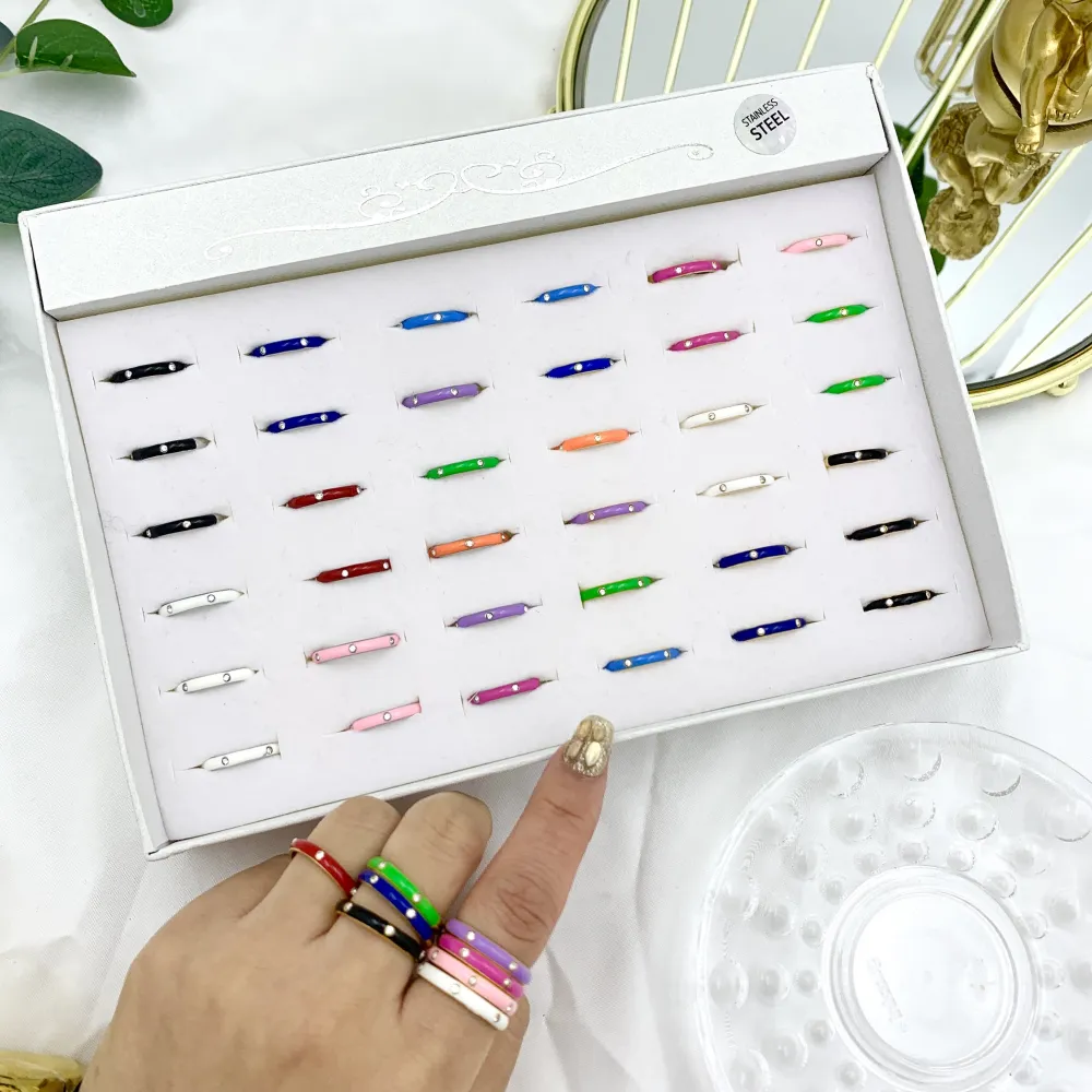 Smaltato con Punti Luci-36Pz Anelli Regolabili in Acciaio - AAR-103-AA583R