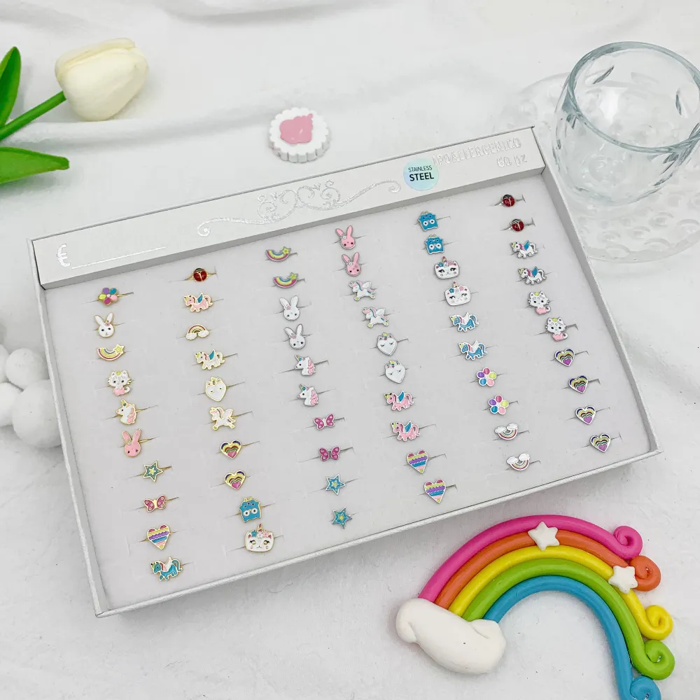 Mix Fantasia Smaltata-60pz Anelli da Bambina in Acciaio Regolab - AAR-103-AA896