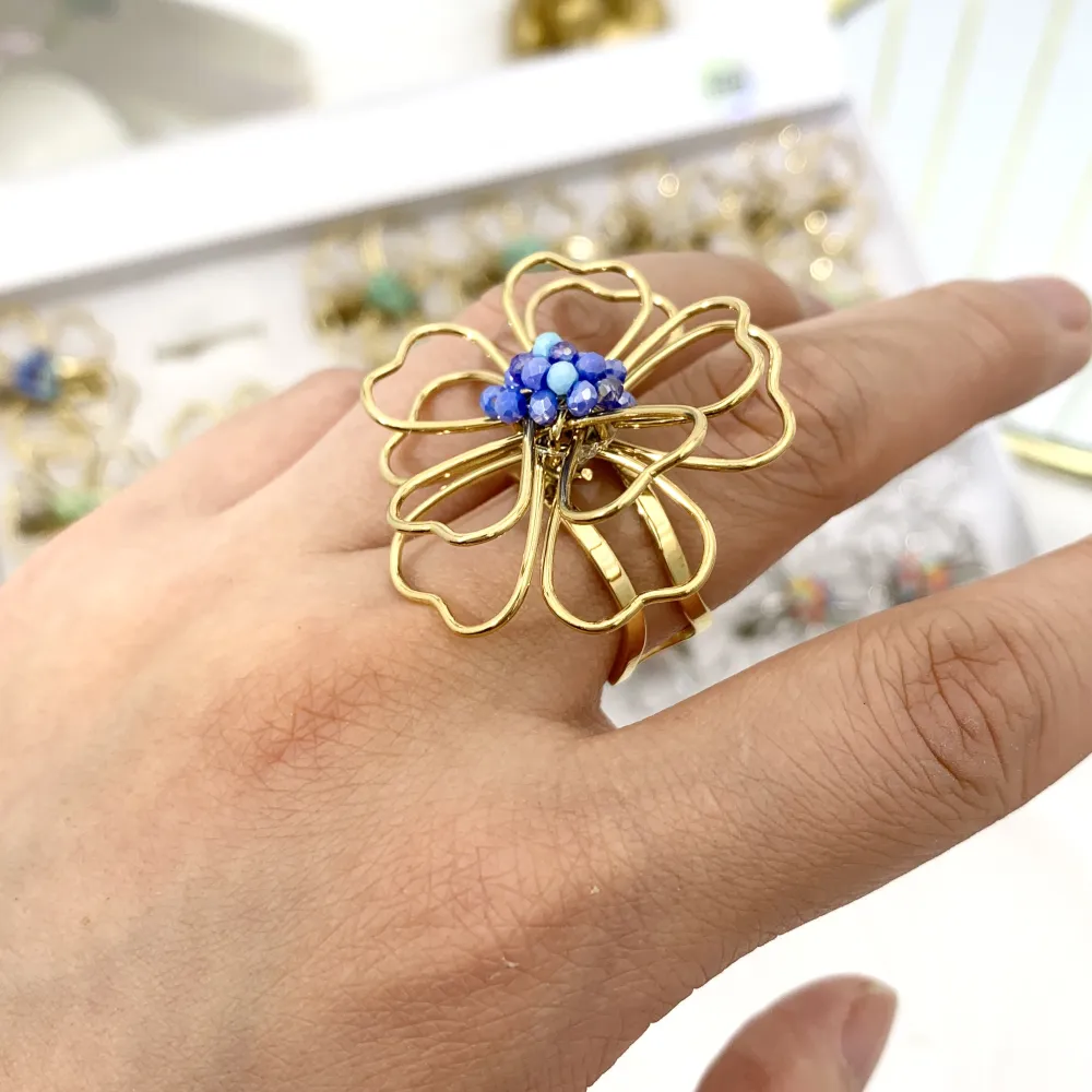 Fiore colorato-24pz Anelli Regolabili in Acciaio - AAR-732-183