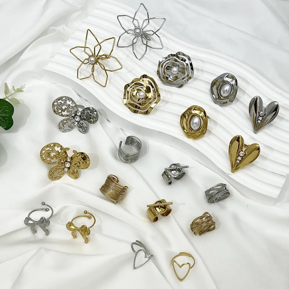 Fiore Grande con Perla-Anello Regolabile in Acciaio - AAR-759-07