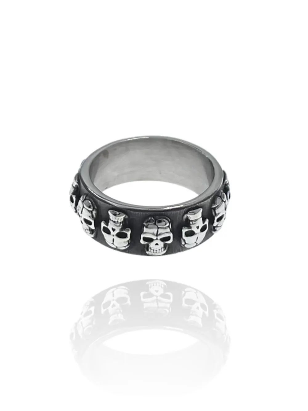 Fede con Teschio-Anello in Acciaio con Misure - AAU-105-147