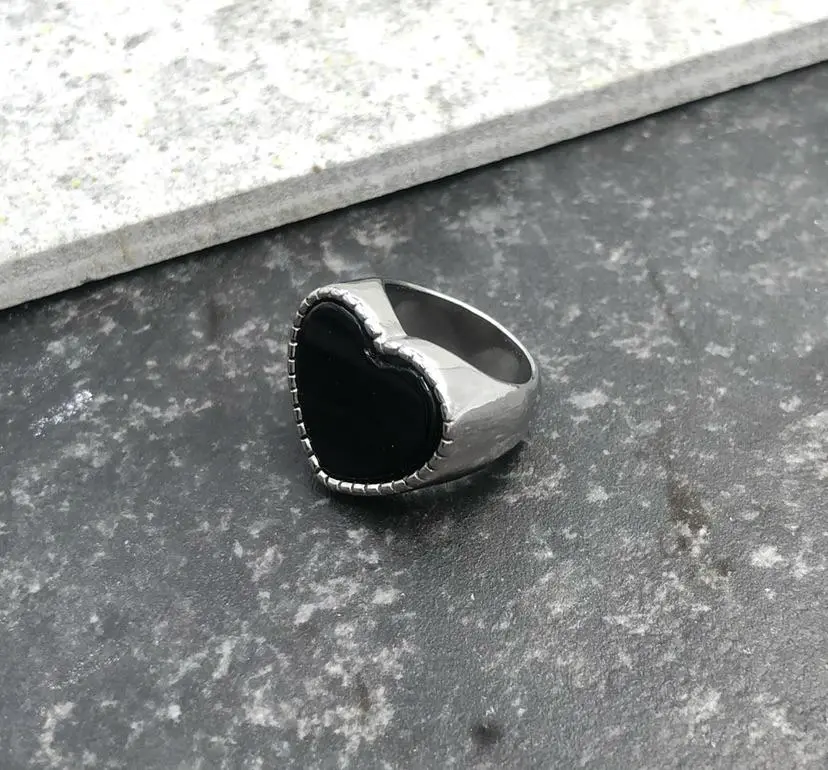 Cuore Nero-12pz Anelli in Acciaio - AAU518-09