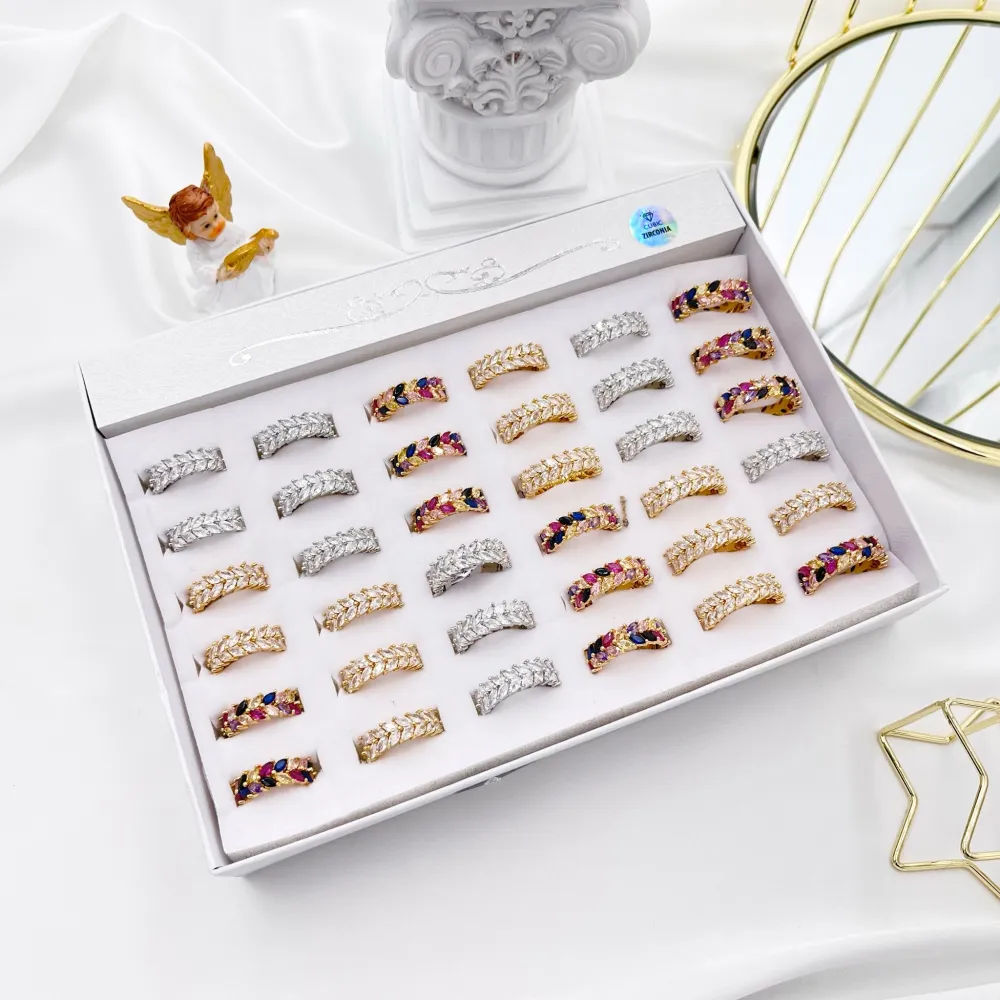 Foglia-Anello con Cubic Zirconia con Misura - AMM-103-AA2984R