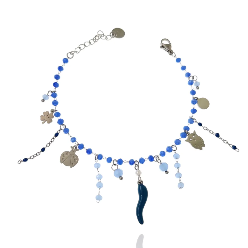 Cornino con Pendenti-Bracciale in Acciaio com Chiusura - BAC-103-AA1181B