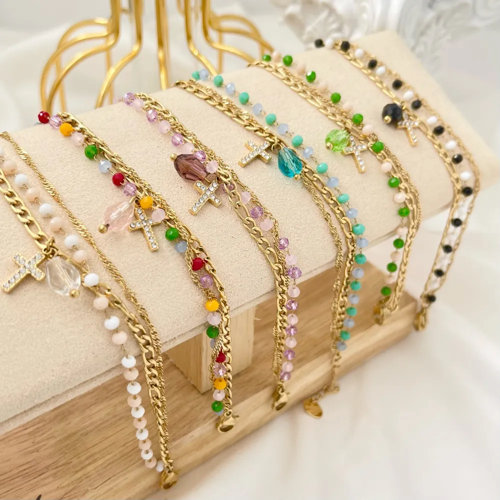 Multifili con Croce -Bracciale in Acciaio con Chiusura - BAC-103-AA1724B