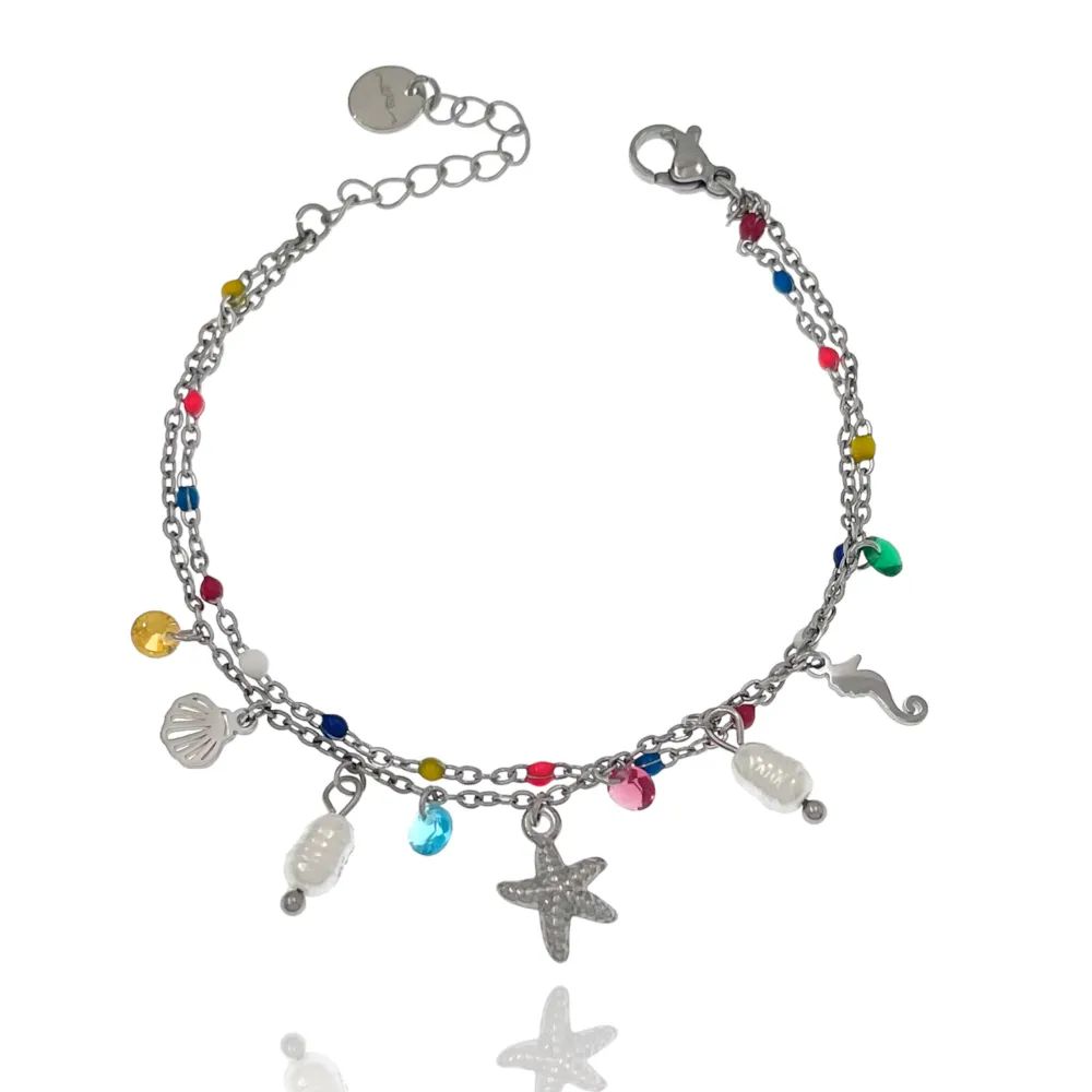 Stella Marina -Bracciale doppia Catena in Acciaio - BAC-103-AA1737B