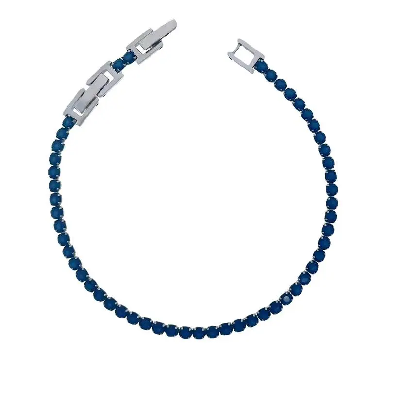 Tenni Acciaio Zirconia 3mm-Bracciale in Acciaio con Chiusura - BAC-103-AA18B-3mm Tennis Acciaio+ZIRCONIA
