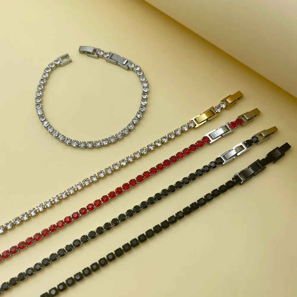 Tenni Acciaio Zirconia 4mm-Bracciale in Acciaio con Chiusura - BAC-103-AA18B-4mm Tennis Acciaio+Zirconia