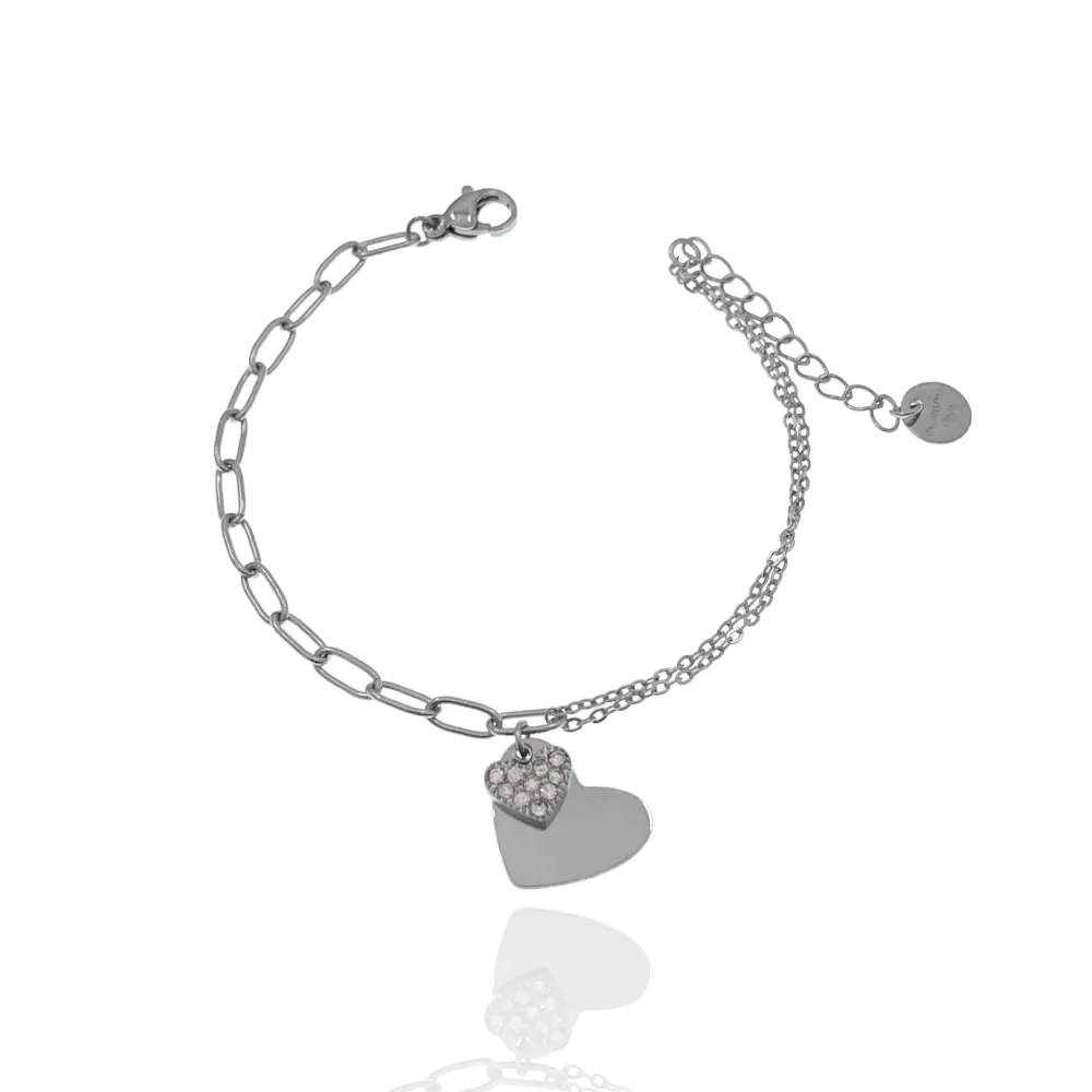 Cuore con Strass-Bracciale in Acciaio - BAC-103-AA2443B