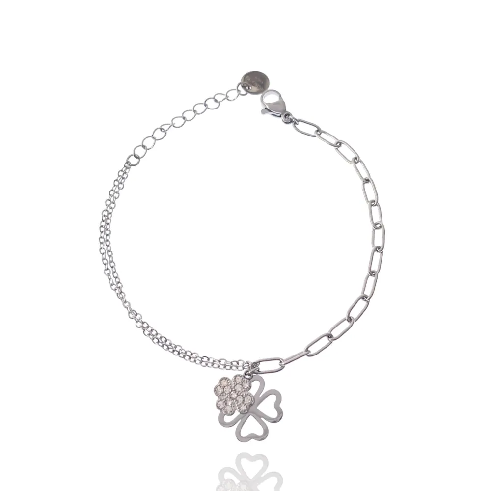 Quadrifoglio-Bracciale in Acciaio con Chiusura - BAC-103-AA2445B