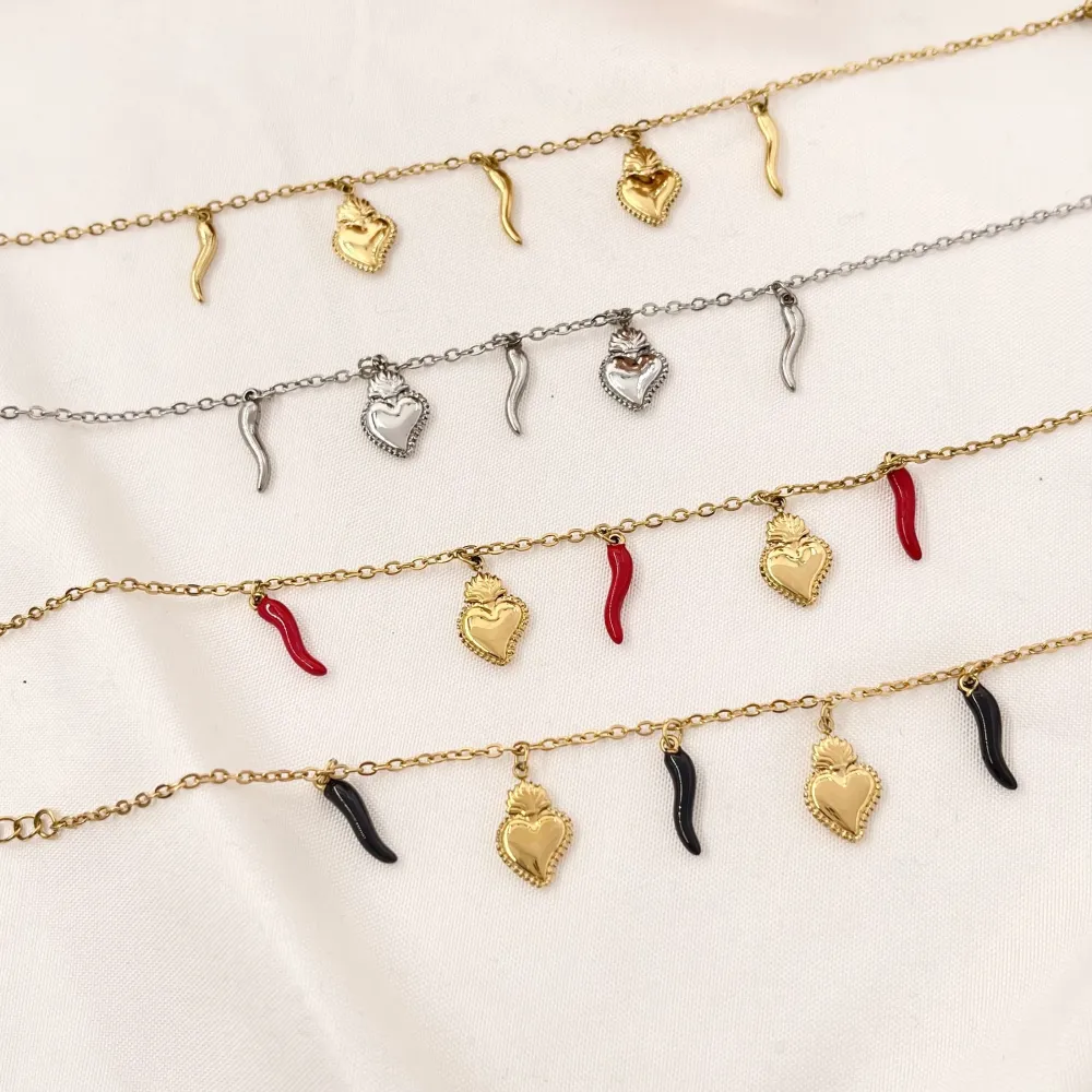 Sacro Cuore con Cornino-Bracciale in Acciaio con Chiusura - BAC-103-AA2777B