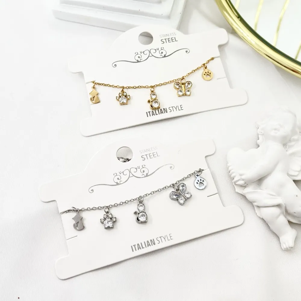 Gatto Farfalla -Bracciale in Acciaio con Chiusura - BAC-103-AA2785B