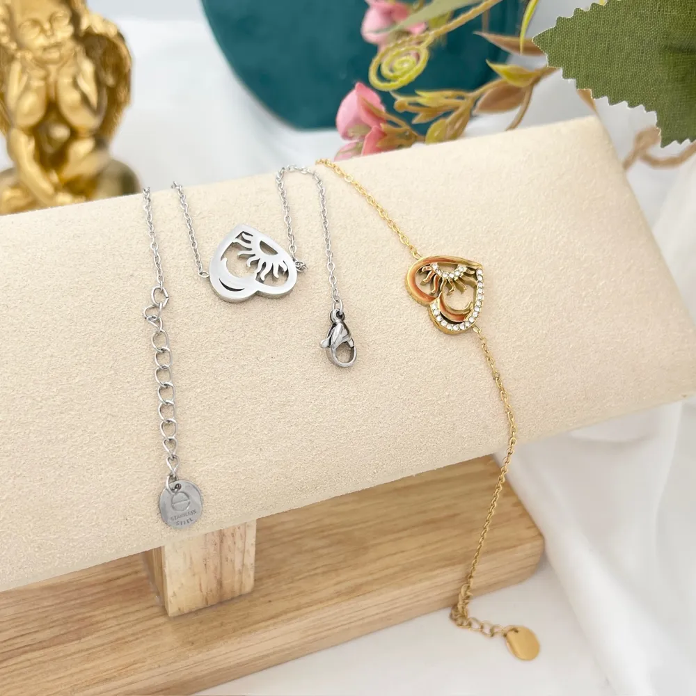 Cuore con Sole e Luna-Bracciale in Acciaio - BAC-103-AA4355B