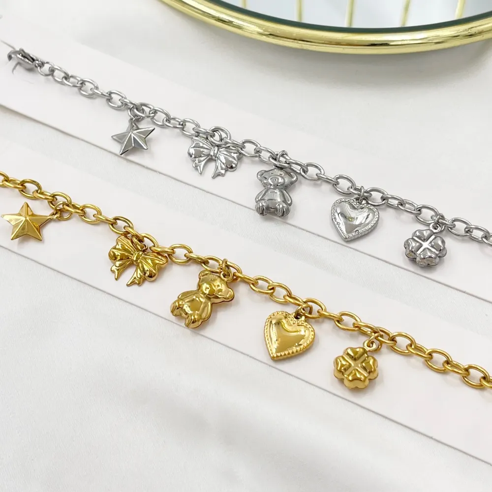 Orsetto Cuore Fiocco Stella-Bracciale in Acciaio - BAC-103-AA4520B