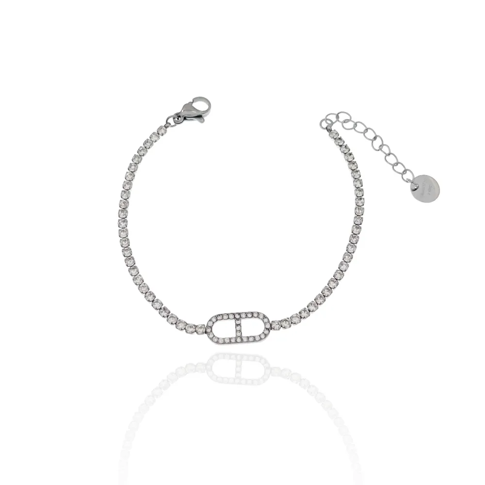 Tennis con Doppio D -Bracciale in Acciaio con Chiusura - BAC-103-AA708-719B