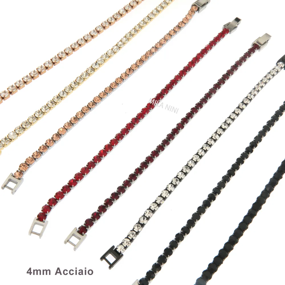 Tennis 4mm Acciaio+VETRO- Bracciale con Chiusura in Acciaio - BAC-413-040 4mm Tennis  Acciaio+VETRO