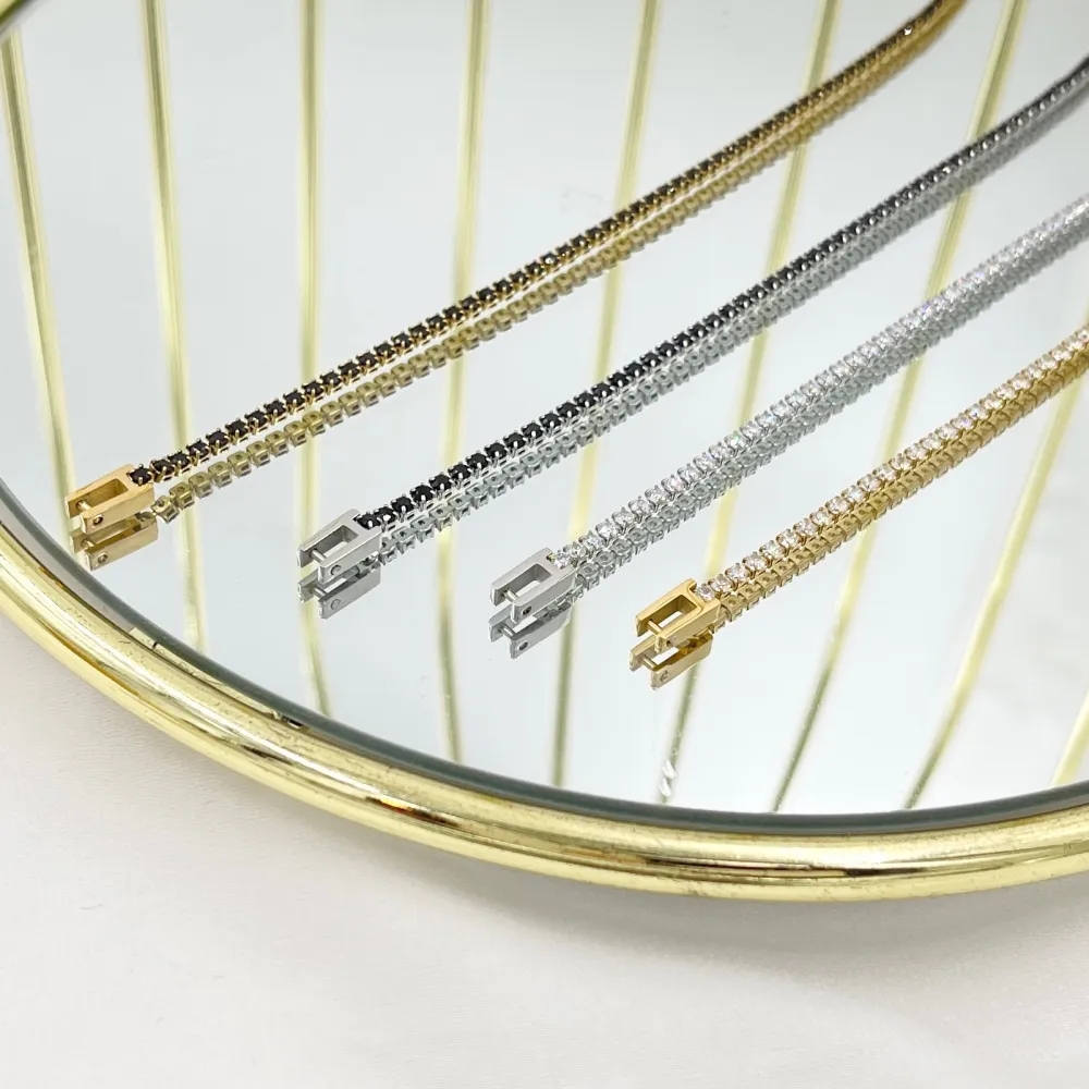 Tenni Acciaio Zirconia 2mm-Bracciale in Acciaio con Chiusura - BAC-413-057 2mm