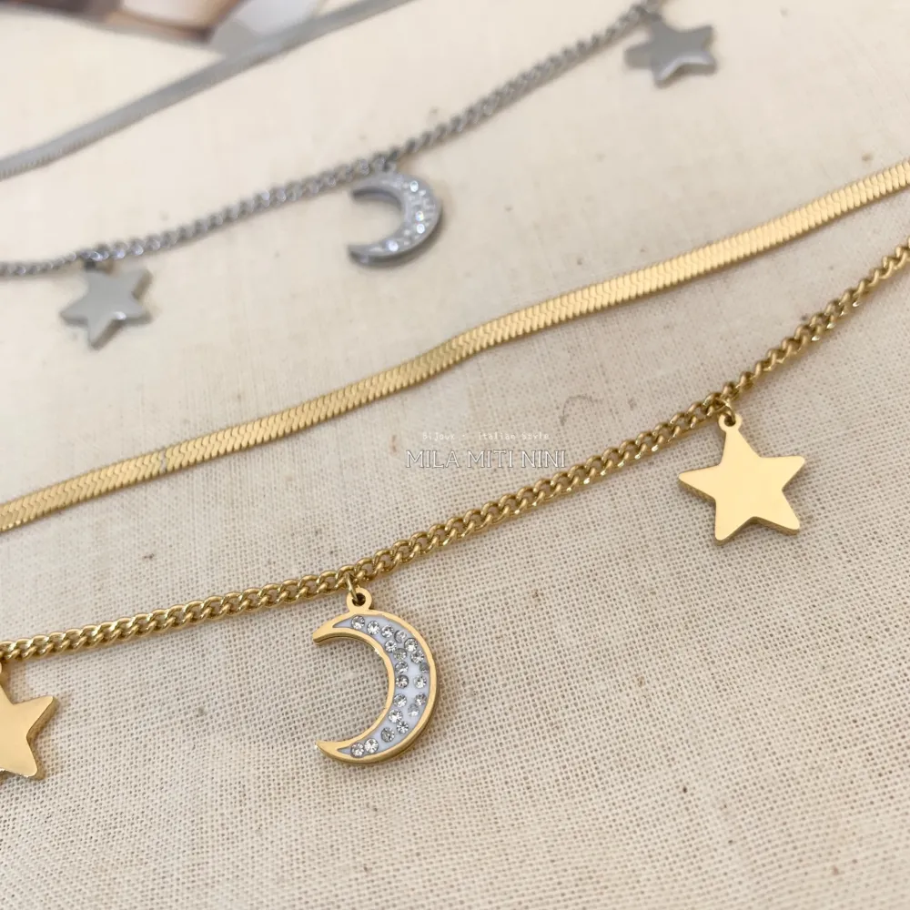 BAC413-1356-Doppio Serpente stella Luna-Bracciale in Acciaio - BAC413-1252