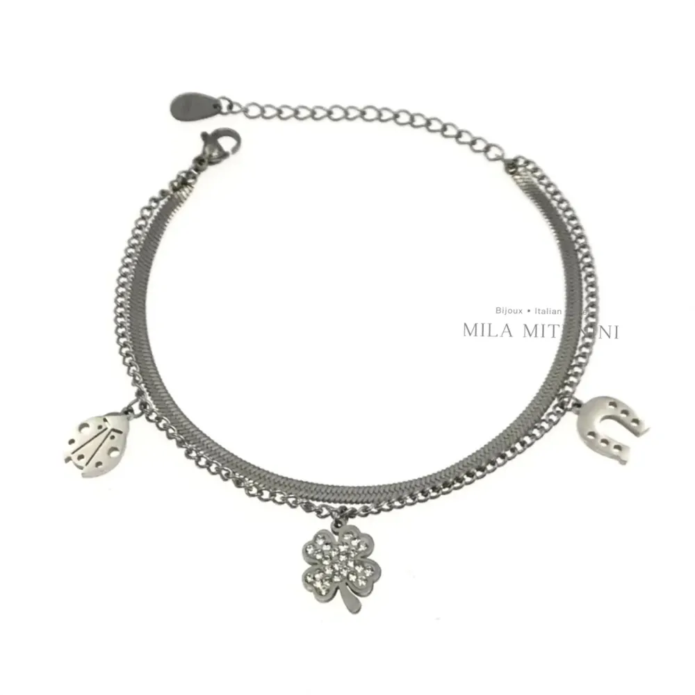 Doppio Fortuna-Bracciale in Acciaio con Chiusura - BAC413-1363