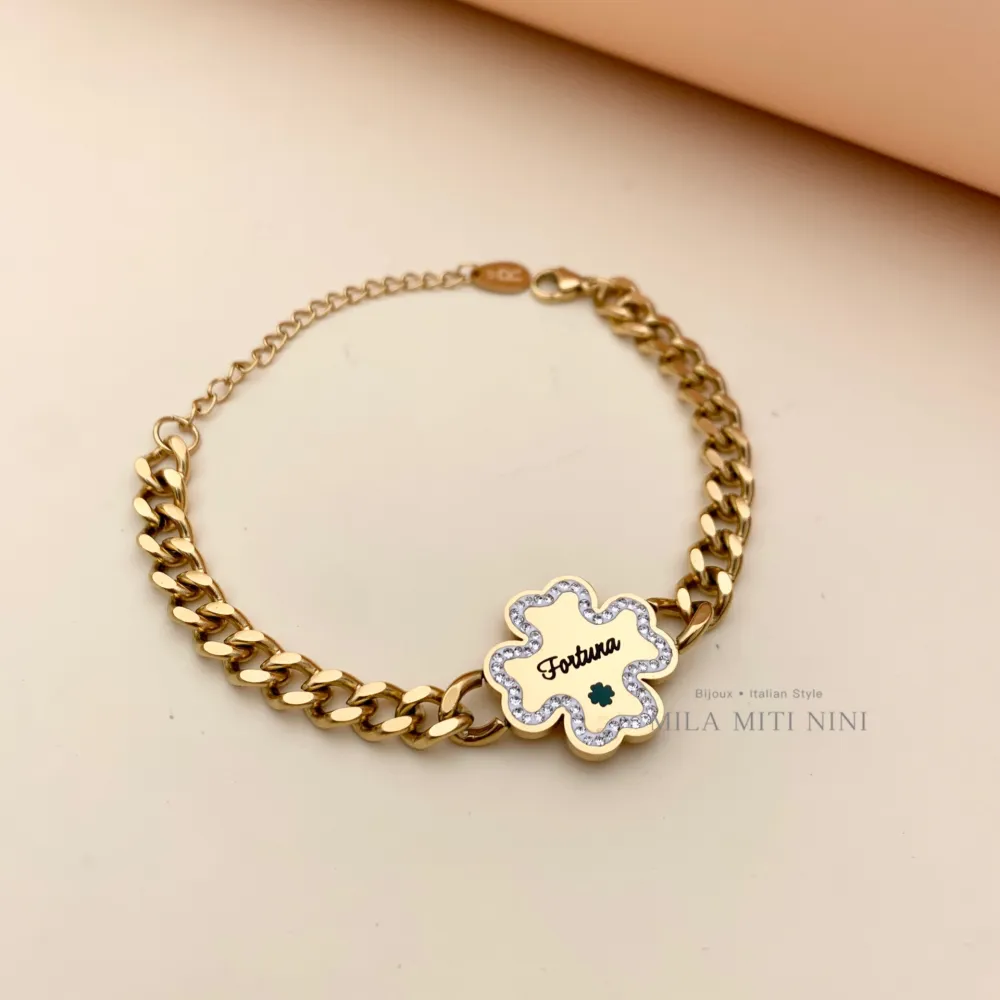 Quadrifolgio Fortuna-Bracciale in Acciaio con Chiusura - BAC413-1381