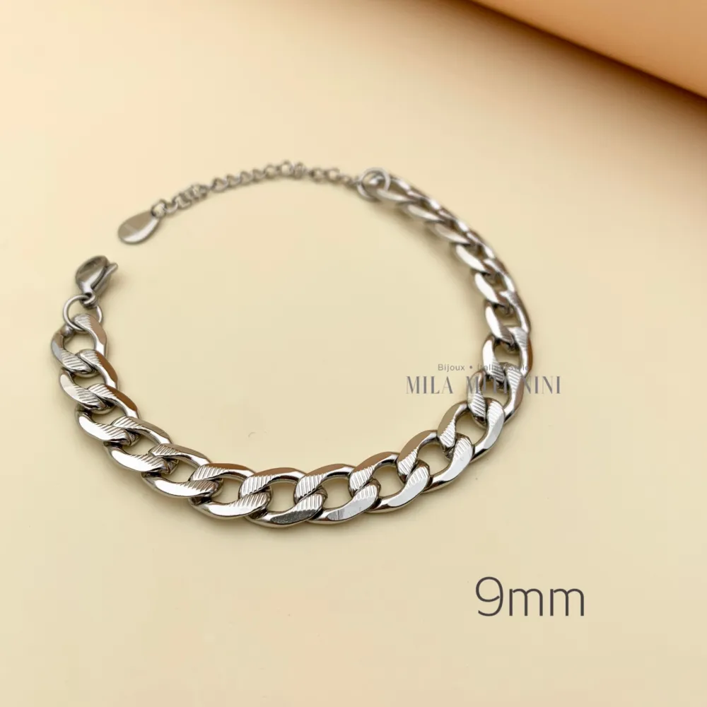 Groumette Piatto 9mm-Bracciale in Acciaio con Chiusura - BAC413-1475