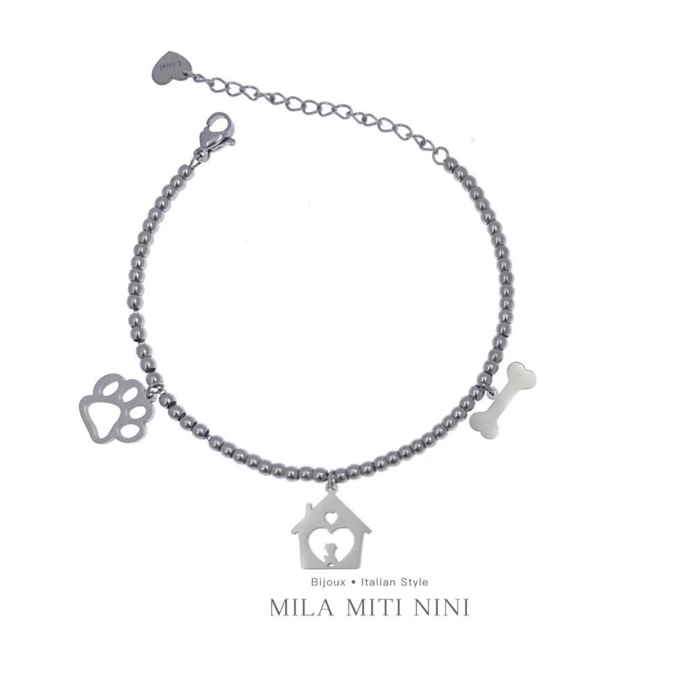 Pallina Zampa Casa-Bracciale in Acciaio con Chiusura - BAC-413-1479