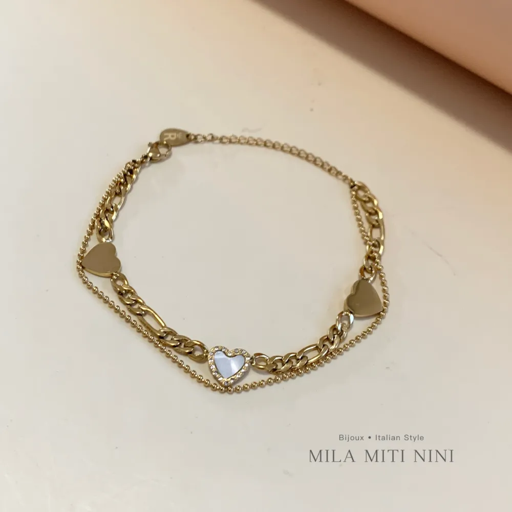 Doppio con Cuore-Bracciale in Acciaio con Chiusura - BAC-413-1501