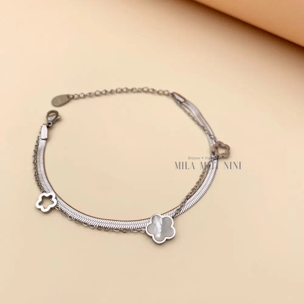 Doppio con Fiore-Bracciale in Acciaio con Chiusura - BAC413-1503