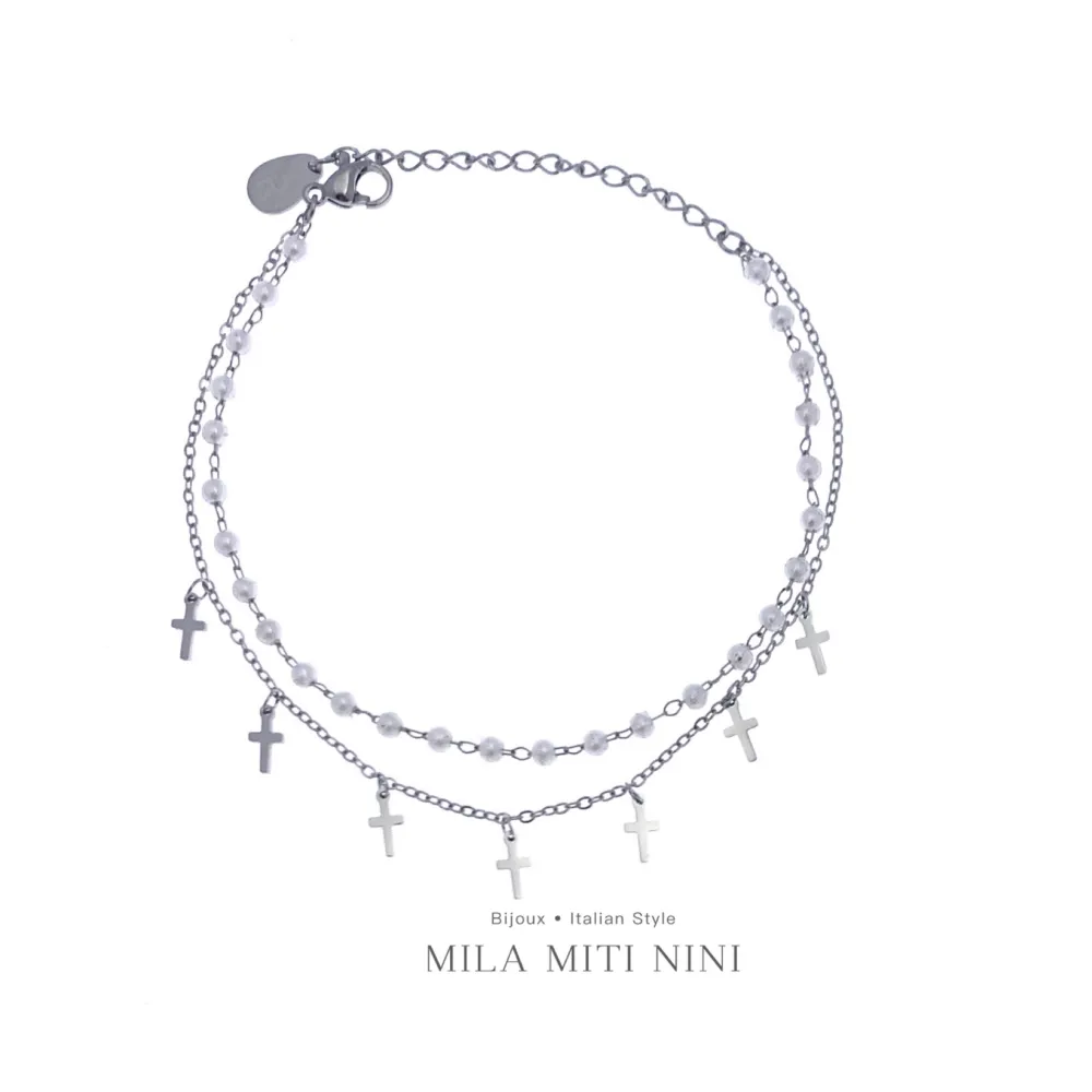 Doppio Perla Croce-Bracciale in Acciaio con Chiusura - BAC-413-1698