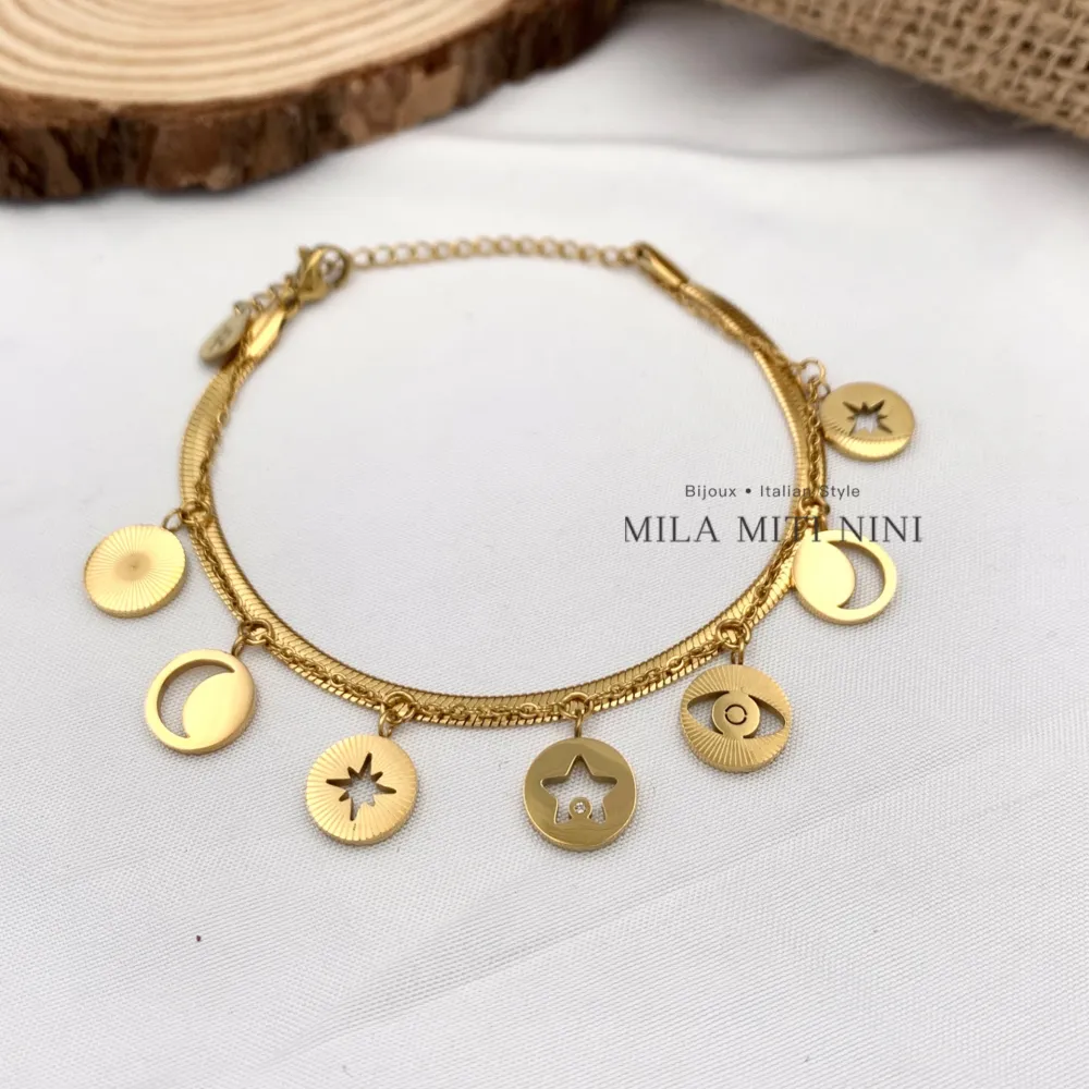 Doppio Stella Luna-Bracciale in Acciaio con Chiusura - BAC-413-1741