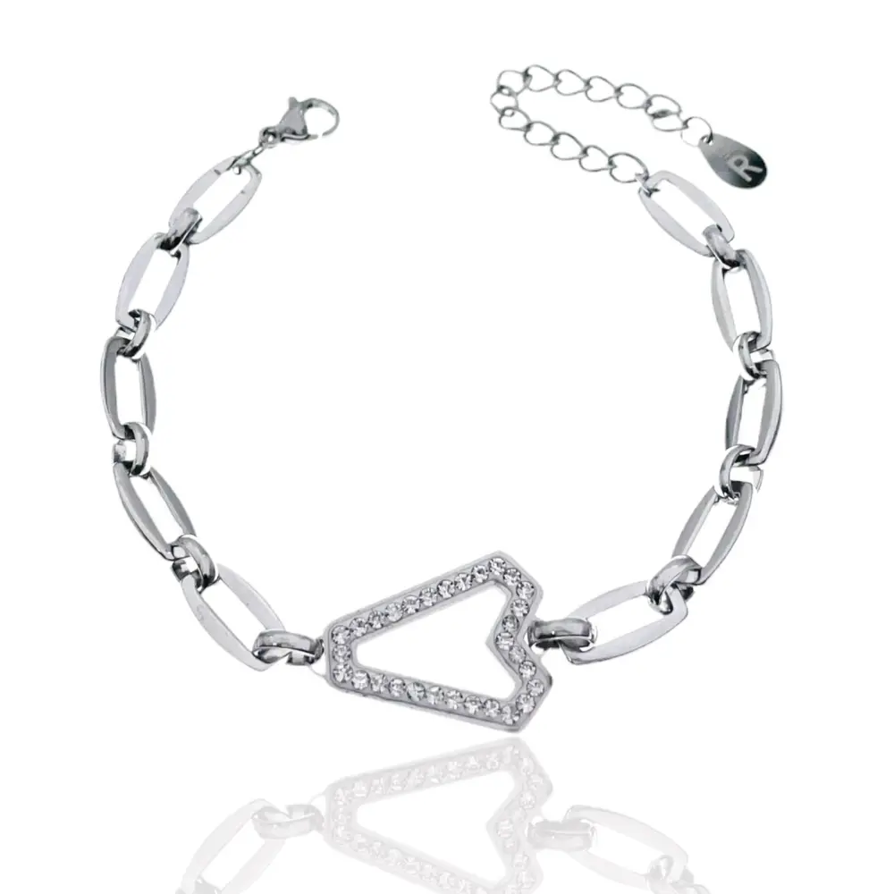 Catena con Cuore V-Bracciale in Acciaio con Chiusura - BAC-413-1746