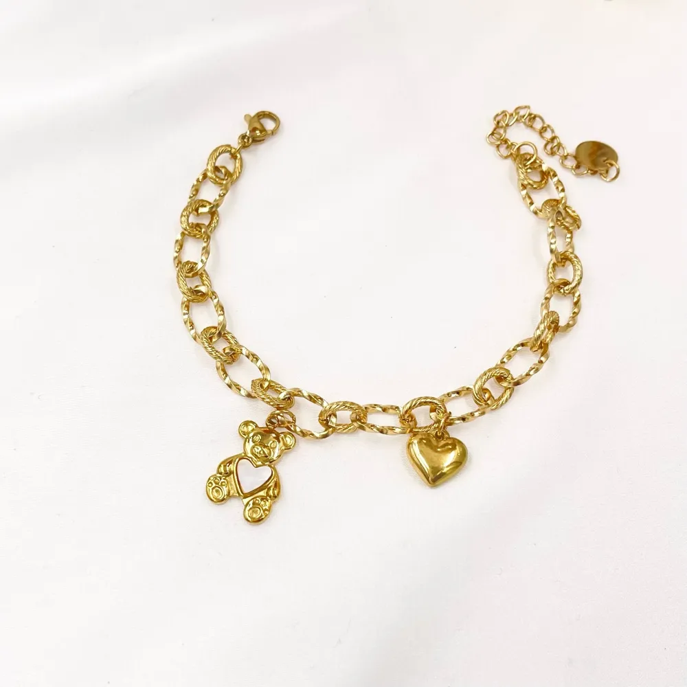 Orsetto con Cuore Smaltato-Bracciale in Acciaio - BAC-413-1919