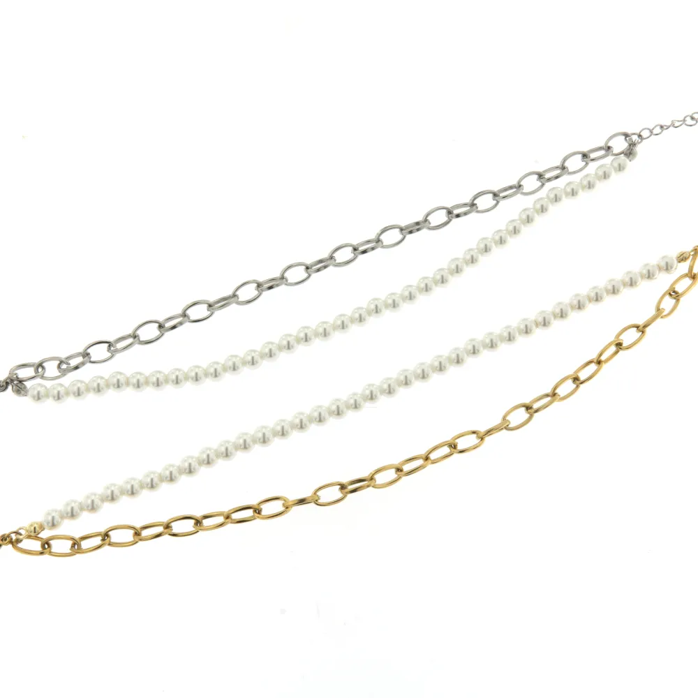 Perla e Catena-Bracciale in Acciaio con Chiusura - BAC-413-2058