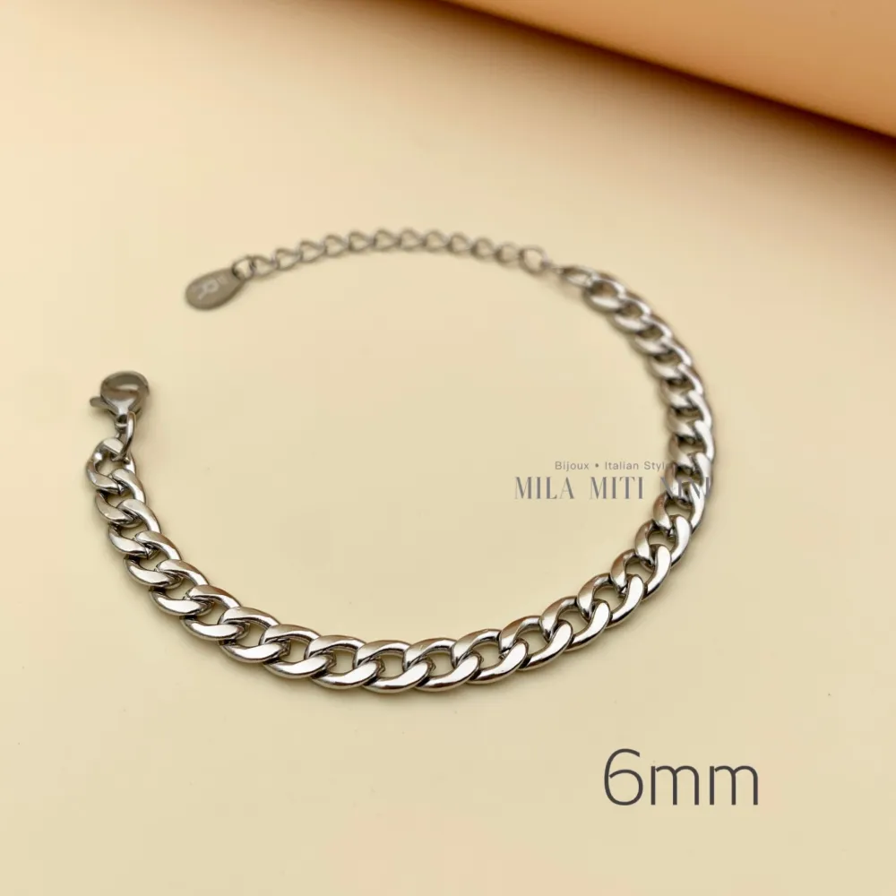 Groumette Piatto 6mm-Bracciale in Acciaio con Chiusura - BAC413-2412