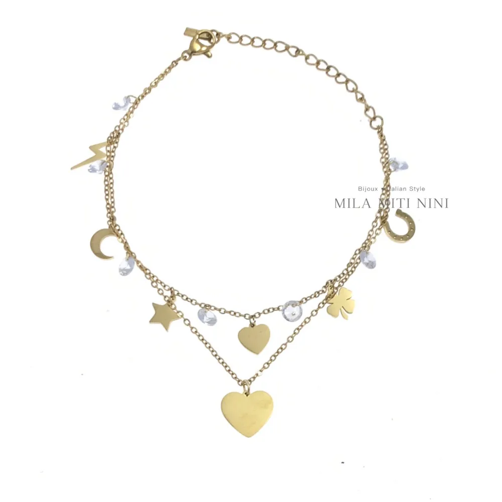 Doppio Cuore Stella Zirconia-Bracciale in Acciaio con Chiusura - BAC-413-771