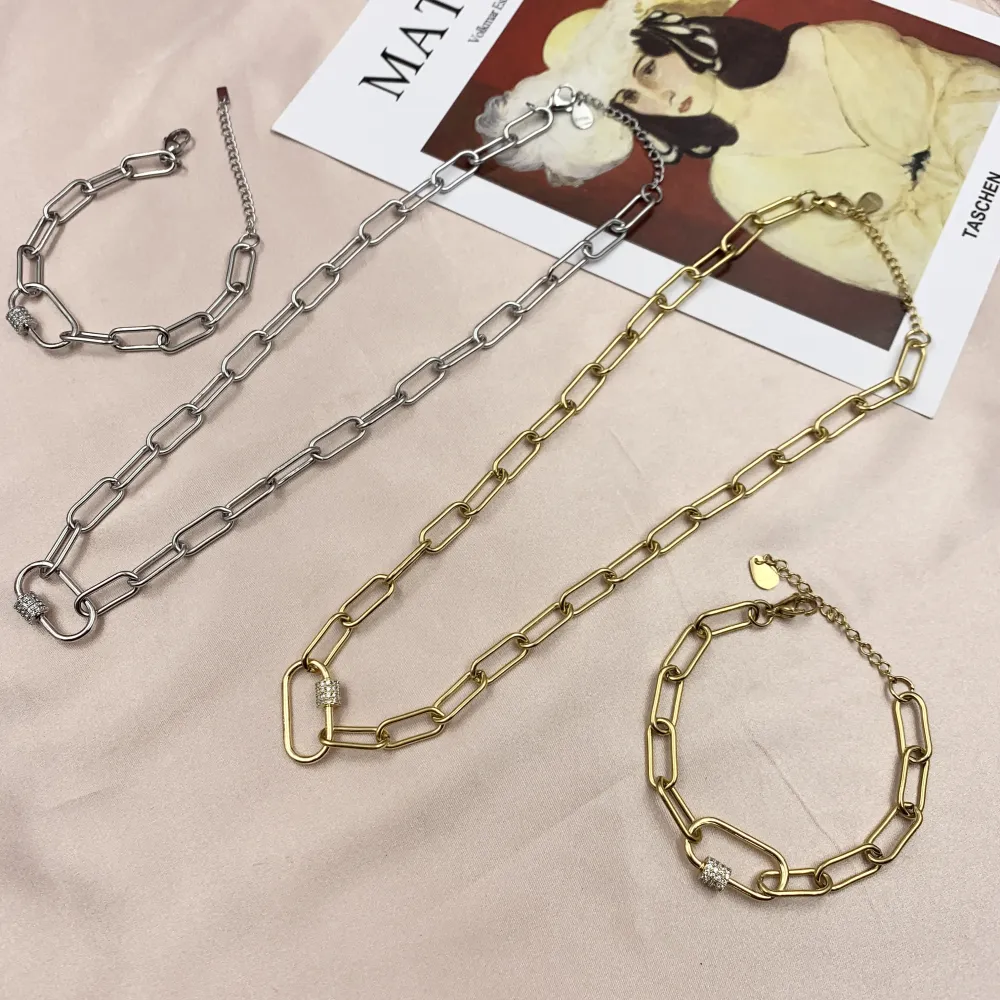 BAC7069-Ovale Zirconia- Bracciale in Acciaio - BAC7069-Ovale Zirconia- Bracciale in Acciaio