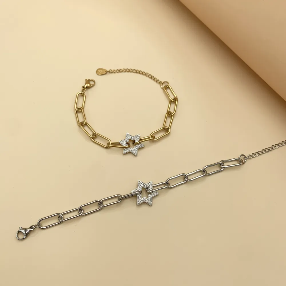 BAC7470-Catena con Stella-Bracciale in Acciaio - BAC7470-Catena con Stella-Bracciale in Acciaio