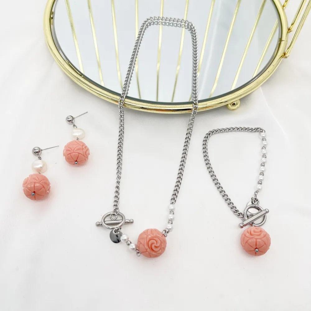 Pallina Fiore Rosa -Bracciale in Acciaio - BAC-765-19