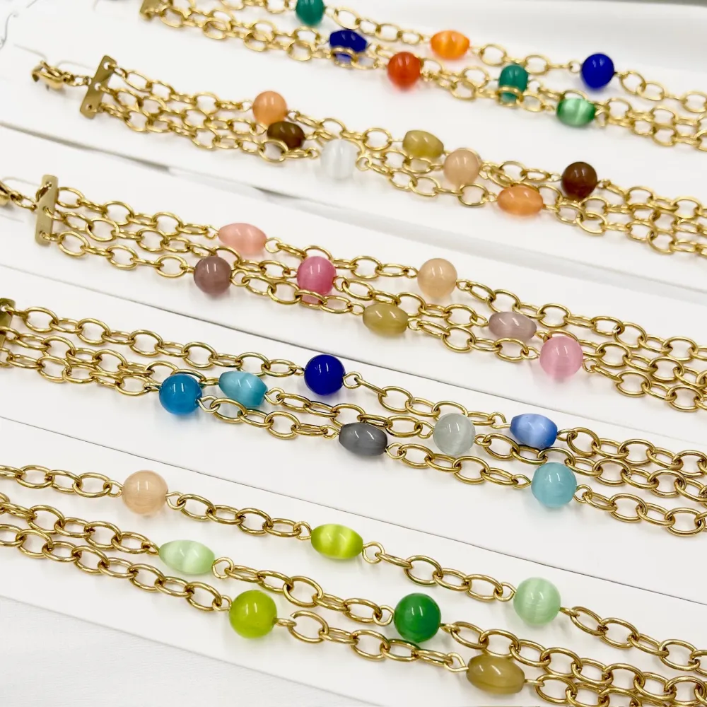 Catena a Tre fili con Perline-Bracciale in Acciaio - BAC-765-24