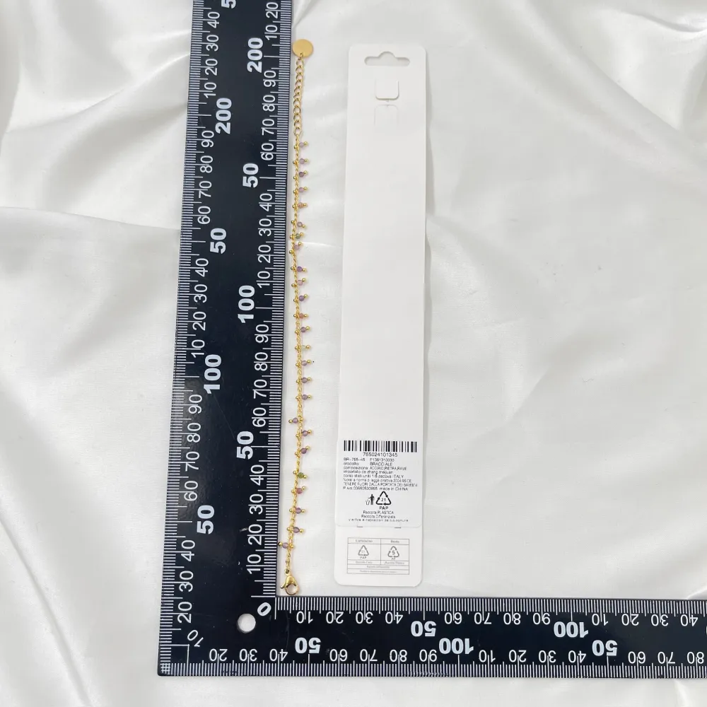 Catena con Cristallini Colorati -12pz Braccialei in Acciaio con Chiusura - BAC-765-45M