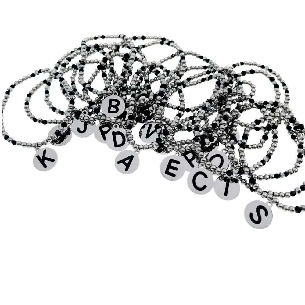 BAE2909-Iniziale con Strass - Bracciale Elastico in Acciaio - BAE2909-Iniziale con Strass - Bracciale Elastico in Acciaio