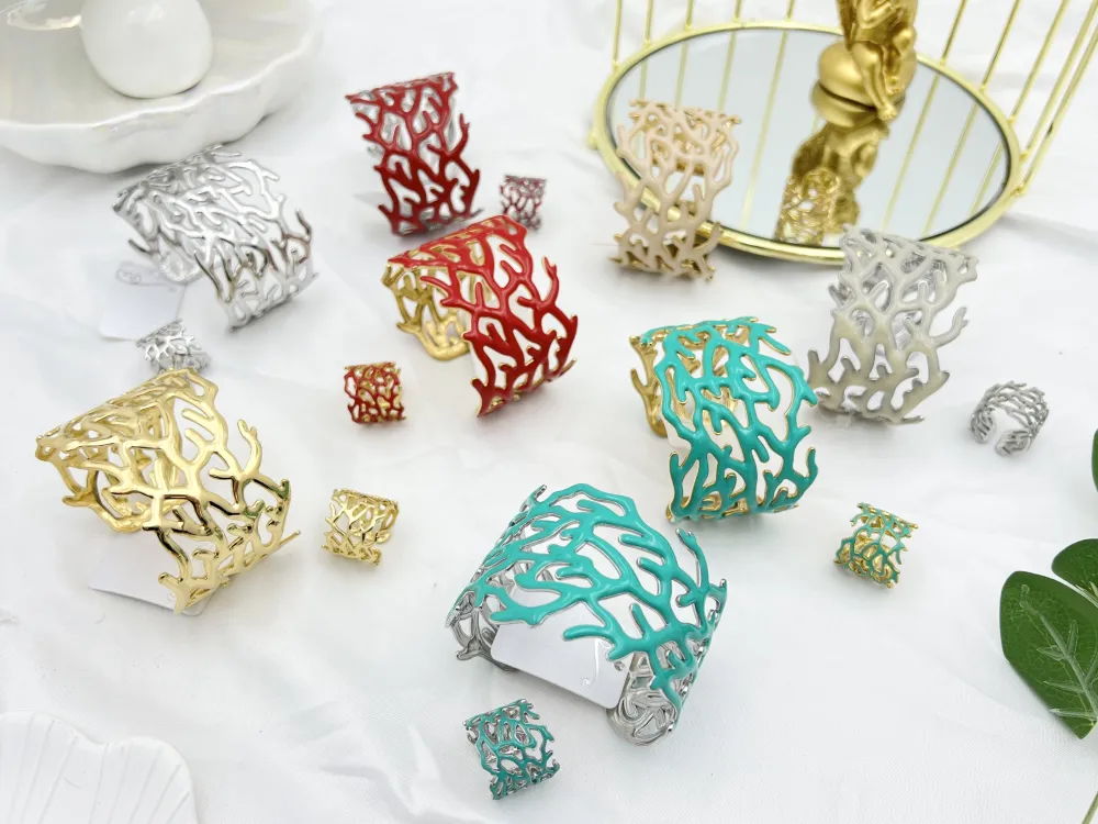 Corallo Smaltato-Bracciale Rigido in Acciaio - BAR-732-189