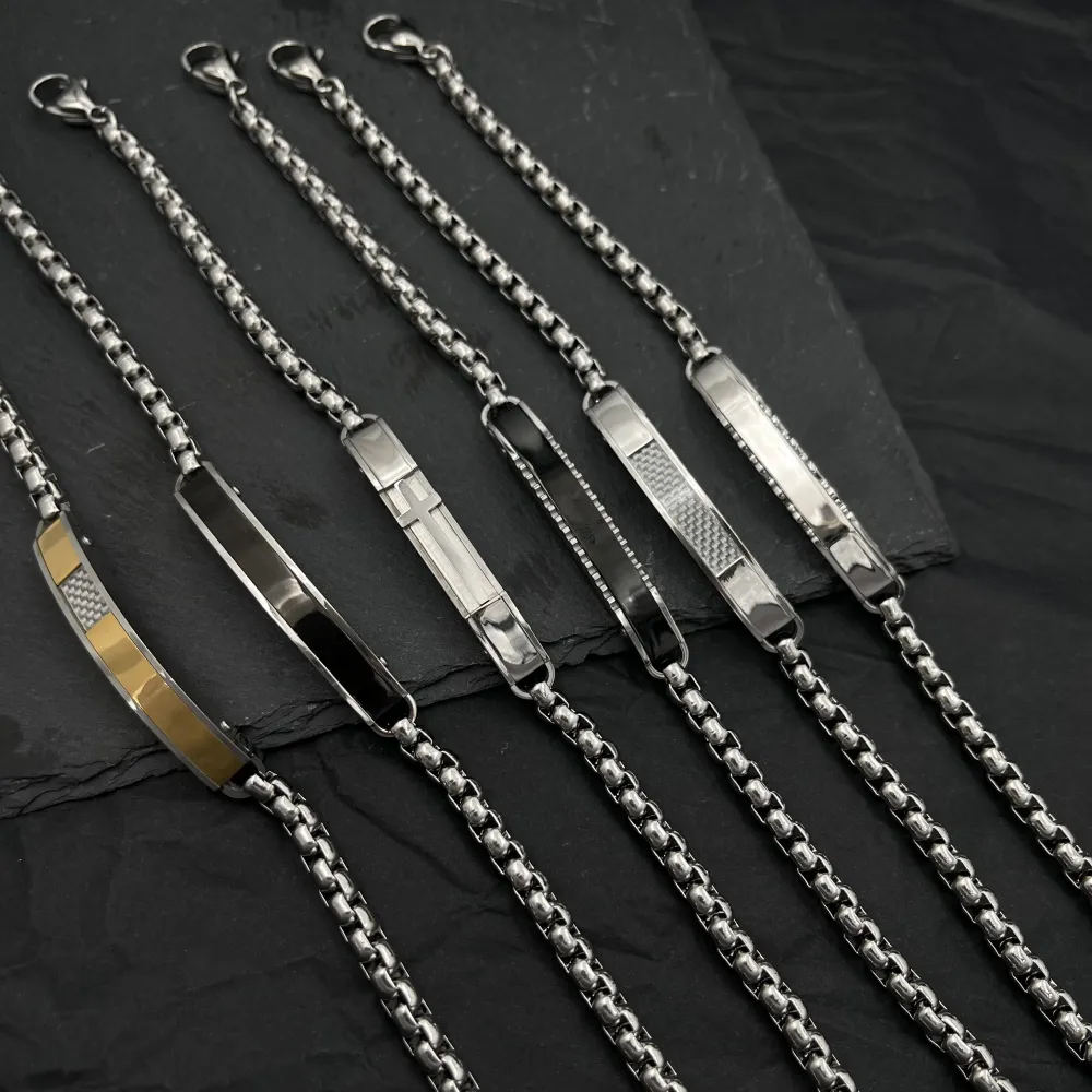 Piastrella con Catena-Bracciale Uomo in Acciaio - BAU-208-302