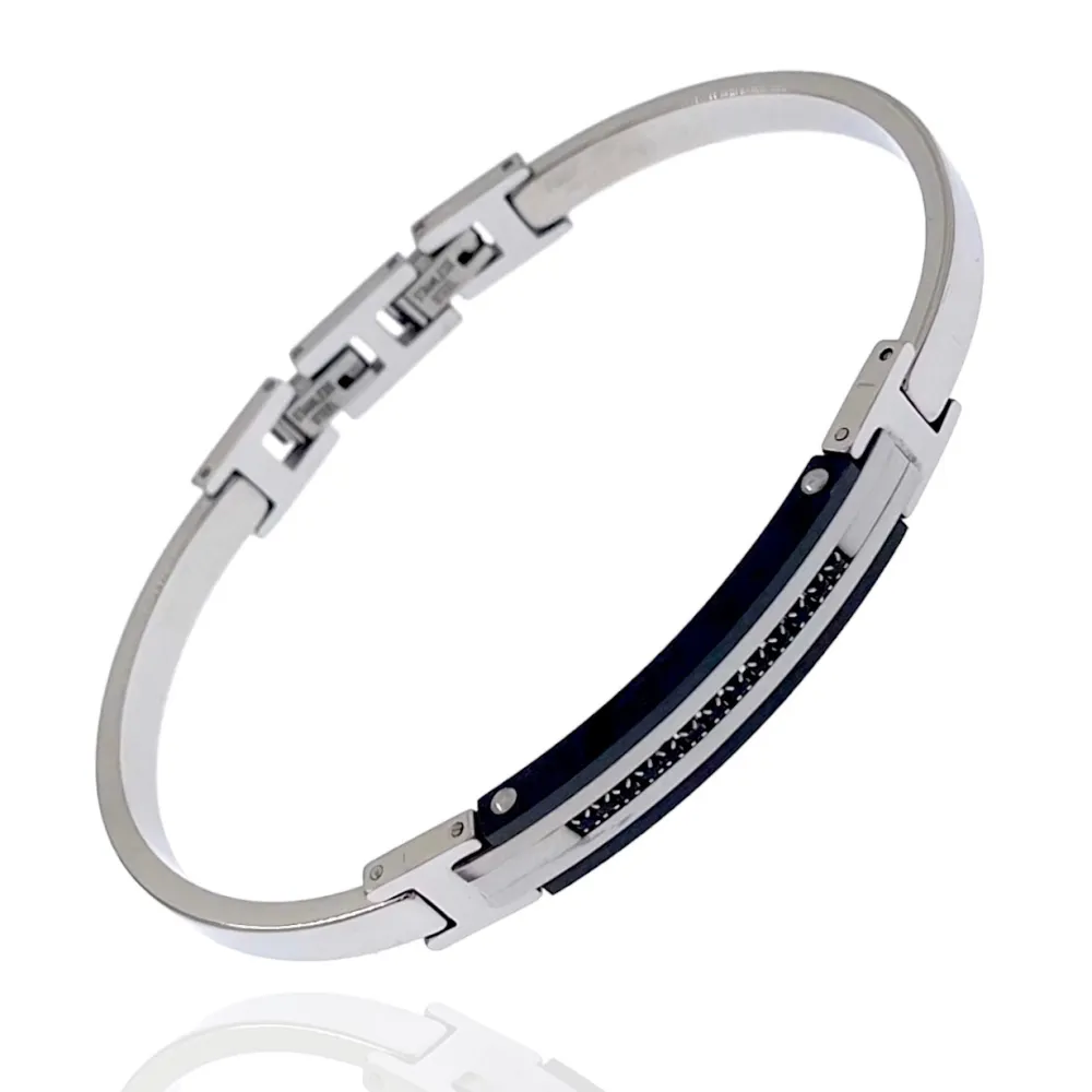 Semplice con Zirconia-Bracciale Rigido in Acciaio da Uomo - BAU-600-H270