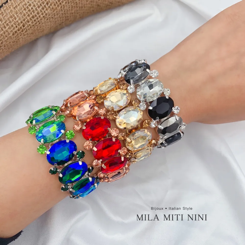 Ovale-Bracciale Elastico con Pietre Colorate - BMM-159-32